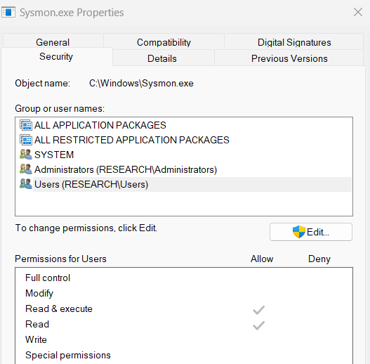 Windows Service Executable Security Permissions